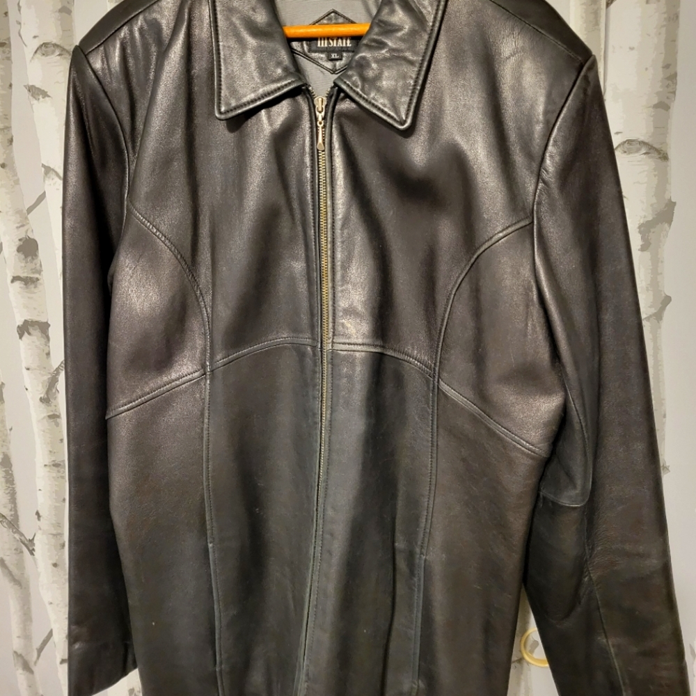 Mens soft black leather coat size XL